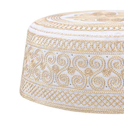 Muslim Prayer Kufi Hat for Men Boys Islamic Beanie Skull Cap Prayer Headwear Embroidery Kofia Topi Sun Hat Ramadan Eid Gift - color: Yellow