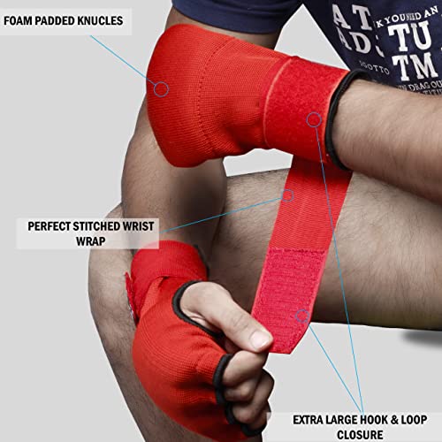 Slip on Boxing Hand Wraps Padded Thick Knuckle Inner Gloves 36 inches Elastic Wrist Strap Quick Wrap Under Mitts for Martial Arts, Muay Thai, MMA, Kickboxing Men Womem - color: Red, size: Small
