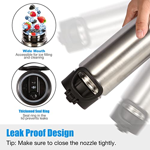 Volhoply Insulated Water Bottles with Straw Bulk 4 Pack, 22 oz Stainless Steel Sports Bottle with Handle Lid, Double Walled Vacuum Travel Water Cups with Wide Mouth for School Hiking(Silver,4 Set) - color: Silver