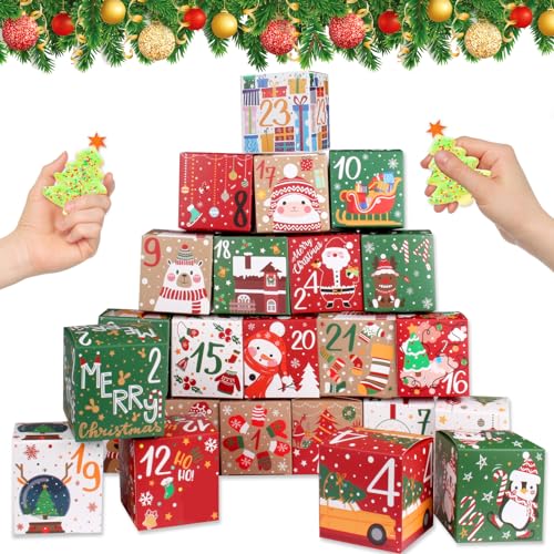 ONESING 24 Pcs DIY Christmas Advent Calendar Boxes for 2024, 24 Days Countdown Calendar Gift for Adults and Kids Christmas Cardboard Number Boxes Make & Fill Your Own Advent Calendar Boxes Lovely Xmas Party Present - color: Style-A
