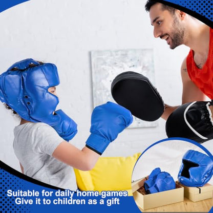 Kanayu 12 Pcs Kids Boxing Equipment Set for Beginners Ages 6-18 Years Including Boxing Helmet and Gloves Hand Wraps Sport Mouthguards Taekwondo Sparring Gear for Kids and Children - color: Blue, White