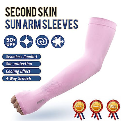 GOUNOD Gardening Sleeves to Cover Arms for Women with Thumb Holes-Sun Protection SPF Cooling Driving UV Blocking - color: 4 Pairs:black,white,pink,purple