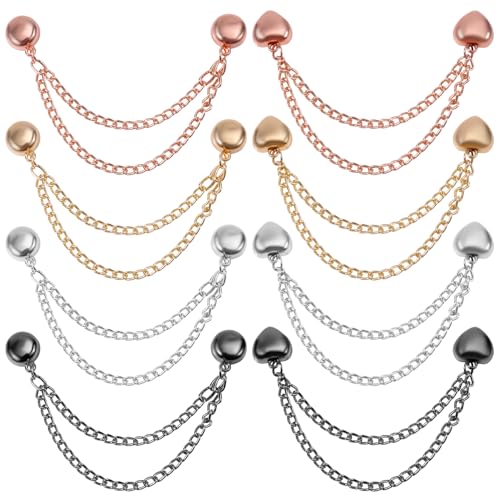 8pcs Multi-Function Magnet Clothing Pins, Heart Round Magnetic Clothes Clips with Chain, Multi-Use Strong Cinch Button for Fixing Women Hijab Scarf Long Pant Hem Shirts Sleeves Accessories(4 Colors)