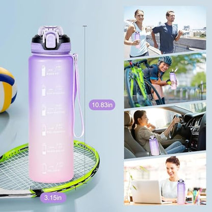 Water Bottle with Straw 1L,Boys Water Bottles with Straw 1 Litre,Waterbottle Leak-Proof Sports Water Bottle,Plastic Drinks Bottles Toxin Free，Bpa-Free (Purple) - color: 06-Purple