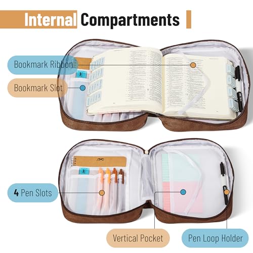 Mr. Pen- Bible Cover Case | Carrying Book Case with Durable Handle and Zippered Pocket, Bible Protective Church Bag for Men & Women, Christian Gifts - color: Retro Leaves