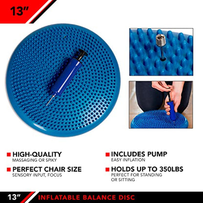 JFIT Inflatable Balance Disc - 13" or 26" Large Wobble Cushion Trainer - Durable Exercise Balance Pad for Coordination, Stability, and Core - Home, Gym, and Pet Training - style: 13-Inch - Blue