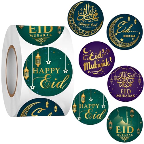 1.5" Eid Mubarak Stickers 500PCS Gold Foil Ramadan Stickers Roll