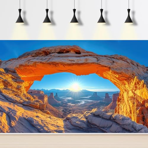 Rock Stone Terrarium Background Desert Gobi Clear Blue Sky Reptile Habitat Background Oasis Mountain Cactus with Sun Rays Aquarium Background Natural Desert Style Landscape Fish Tank Backdrop 24x12in - color: Rock Blue, size: 24(W)x12(H)inches/ 60(W)*30cm
