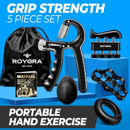 roygra Grip Strength Trainer (5 Pack), Forearm Strengthener, Hand Strengthening Devices, Hand Exercisers for Strength, Finger Strengthener, Wrist Exerciser, Baseball Climbing Calisthenics Basketball