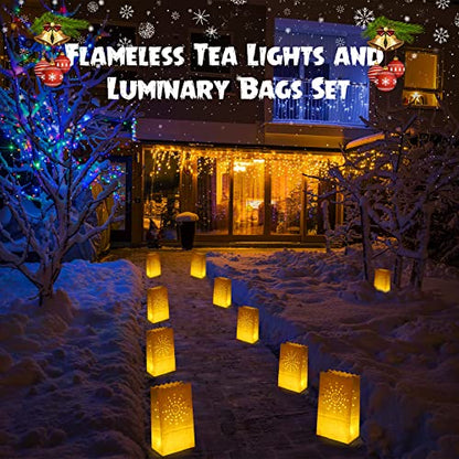 Sabary 50 Sets Luminary Bags with Flameless Tea Lights Outdoor Luminaries LED Lantern Candle Bags for Wedding Birthday Ramadan Christmas Party Decorations Romantic Decor(Sun) - style: Sun