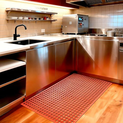 Outdoor Rubber Mat Kitchen Anti-Fatigue Entrance Floor Mats (24"x 36") Commercial Restaurant Bar Floor Mat New Outside Rubber Non Slip Drainage Mat Red - size: 36"L x 36"W x 0.4"Th