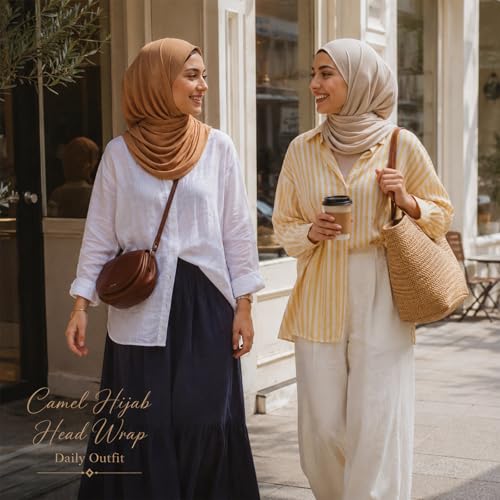 Hijab Scarf for Women, 3PCS Set with Undercap and Hijab Clip Lightweight Modal Muslim Head Wrap Scarf for Daily - color: Sy19-camel Hijab+black Undercap