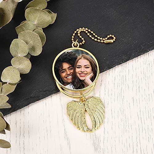 PiercingJ Custom Photo Rearview Mirror Car Charm Double Side Picture Engraving Car Hanging Ornament Angel Wing Car Charm Gift for Men Women Gold - color: Gold-1 Pc