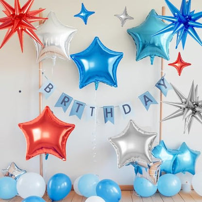 Red Blue Silver Star Balloons,16Pcs 22/18/10 Inch Foil Grad Party Decor - color: Red Blue Silver