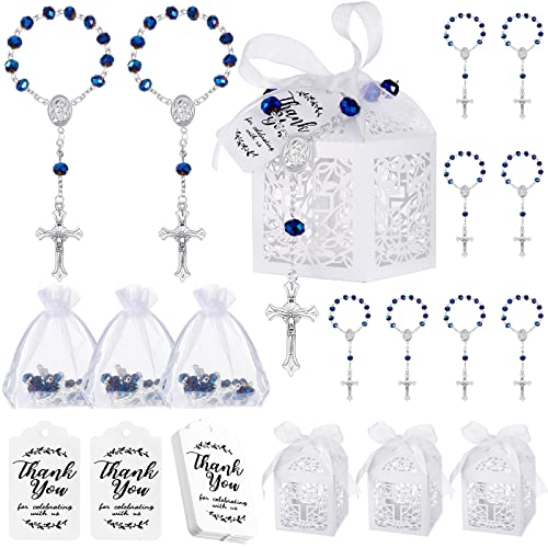 Yinkin 100 Pcs Rosary Baptism Favors Mini Rosary Bracelet Bags, Blue - color: Blue