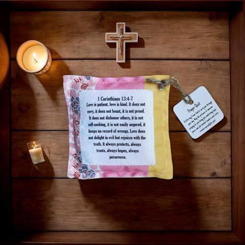 1PC Prayer Quilt with Cross Inside, 4x4 Inches, Pocket Scripture Quil- Religious Encouragement Gift