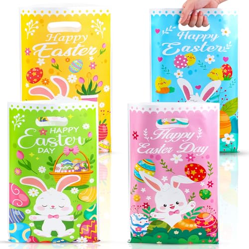 Easter Treat Bags, 50 PCS Easter Gift Bags with Handles, Plastic Happy Easter Day Cookie Goodie Candy Bag Easter Bunny Cute Spring Party Favor Bag for Easter Party Favors Supplies, 6.5x10 Inch - color: Easter, size: 1 Count (Pack of 50)