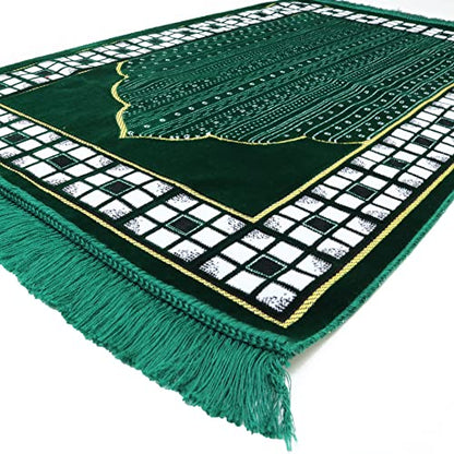 Modefa Prayer Mat - Thin Lightweight Velvet Turkish Muslim Prayer Rug - Prayer Rug Islam Men - Islamic Prayer Rug Sajjadah Prayer Mats Namaz Mat for Salah Islamic Gift Car Hanger - Vined Arch (Green) - color: Green