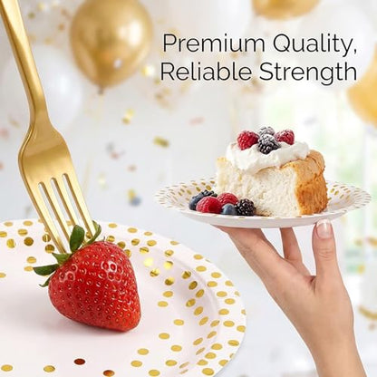 100 PCS Gold Paper Plates 9 Inch & 7 Inch,Napkins Disposable - color: White Gold
