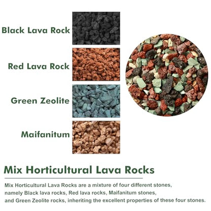 11 Pounds Mix Horticultural Lava Rocks, 3-6 mm Lava Rocks for Plants, Bonsai Rocks Horticultural Grit Soil Cover Gravel for Succulents and Hydroponics, Fairy Gardening, Top Dressing, Plant Drainage - size: 0.15-0.24 inch, style: Mix lava/ 11 pounds