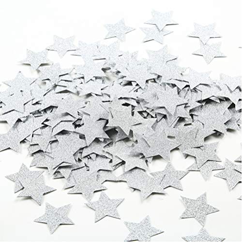 MOWO Glitter Star Confetti Wedding Party Decor and Table Decor 1.2’’ in Diameter (silver glitter,200pc) - color: Silver Glitter