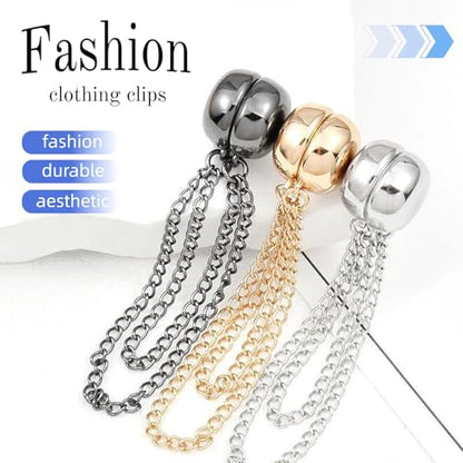 GAUEIOUR 3PCS Magnetic Clothing Clips, Multi-Function Magnetic Pinless Clothing Clips, Hem Shawl T-Shirt Hem Shirt Sleeve Magnetics Seam Free Fastening Decoration Buckle (Silver/Gold/Black)