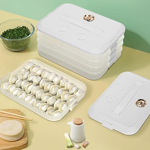 Food Storage Containers with Lids, Plastic Cookie Storage Containers Airtight, 4-Layer Stackable Food Containers Dumpling Storage Box, White - color: White