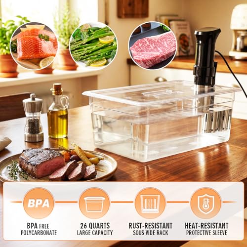 Large Sous Vide Container with Lid, 26 Qt, BPA-Free Clear Tub | BPA-free 26 Qt container with fitted lid reduces evaporation for batch cooking; fits Anova and most sous vide cookers. - color: Large Sous Vide Container-without accessories