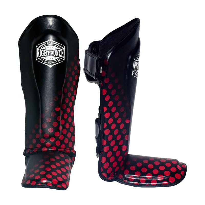 Shin Guards Kickboxing Leg Pads with Instep Protection, Muay Thai MMA Martial Arts Kicking Sparring Training Gear - color: Black & Red, size: Large