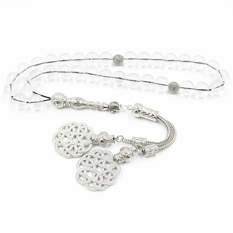 ALBASHAN Tasbih white crystal stone prayer beads Muslim Eid ramadan gift misbaha bracelet Islamic accessories Rosary - size: 8mm x 99beads