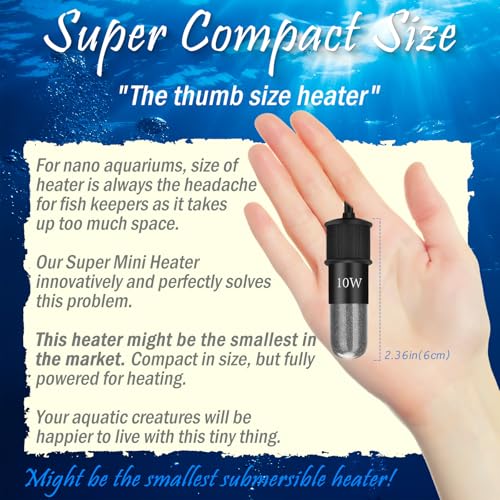 20W Mini Aquarium Heater for 2-4 Gallon Tanks | Submersible Fish Tank Heater with Digital Thermostat, Dry-Run & Overheat Protection, Memory Function - size: For Aquariums ≤ 4 Gal