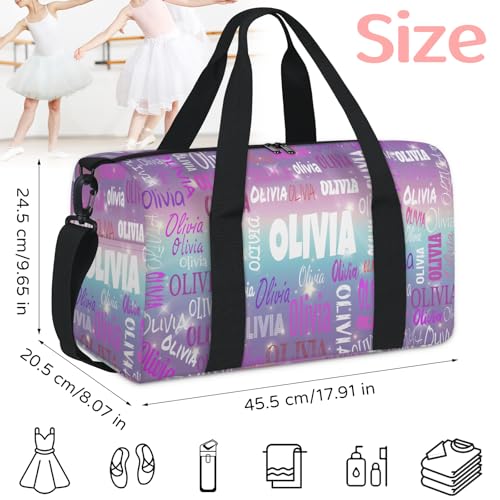 Custom Dance Bag with Name for Travel, Purple Blue Galaxy Background | Personalized Large Sports Duffle Bag Gym Cheer Bag - color: Purple Blue