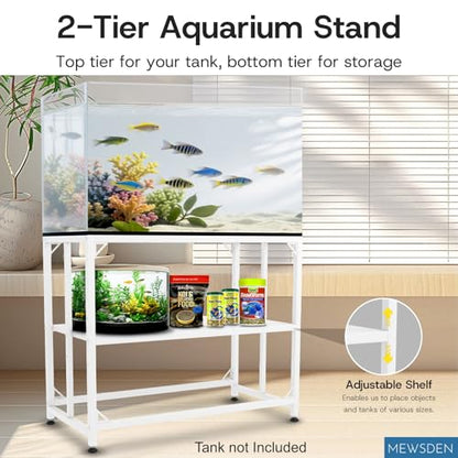 Fish Tank Stand - 20 Gallon Heavy Duty Metal Aquarium Stand, Reptile & Turtle Breeder Tank 450LBS Capacity Terrarium Stand Rack with 2-Tier Storage Shelves (White, 24.8"x13"x30") - color: White, size: (20 Gallon)24.8"x13"