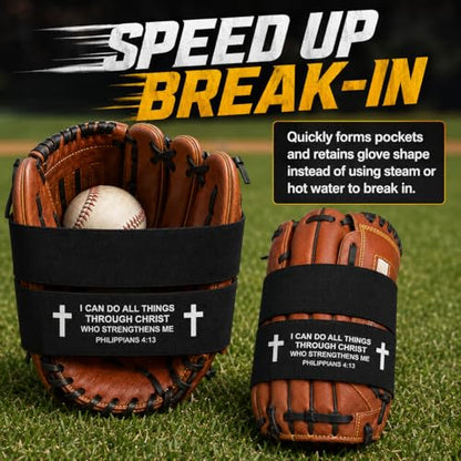 4pcs Softball Glove Wrap with Bible Verse, Speeds Up Break in Process Baseball & Softball Elastic Glove Wrap Strap Band Accessory for Quickly Keep Pocket Formed and Players