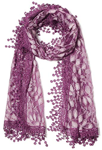 Cindy & Wendy Lightweight Soft Leaf Lace Fringe Scarf Bridal Shawl for Women - color: Purple