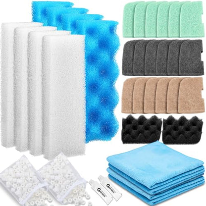 Threlaco 32 Pcs Filter Media Compatible with 306/307 Filters, Aquarium Replacement Maintenance Kit Including Biological Sponge, Ammonia/Phosphate/Nitrite Remover Pad, Aquarium Towel, Grease - style: 306/307
