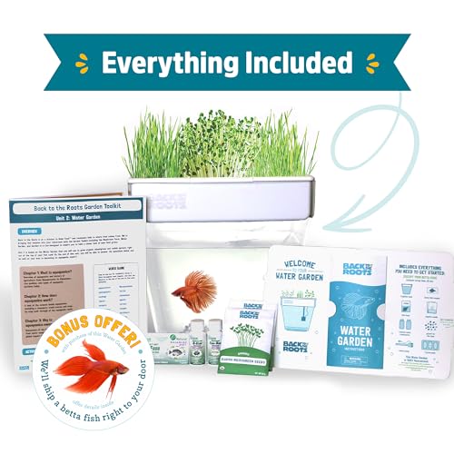 Back to the Roots Indoor Aquaponic Garden - 3 Gallon Self Watering, Mess-Free Planter and Self-Cleaning Fishtank for Herbs, Microgreens, Bamboo, Succulents, and Houseplants, support Fish - size: Deluxe, style: Aquaponic Fish Tank
