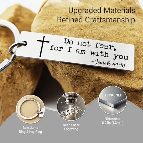 Do Not Fear for I am with You Keychain, Inspirational Bible Verse Keychain, Christian Keychain, Stainless Steel Scripture Keychain, Confirmation Baptism Gift, Christian Car Key Ring (Silver)