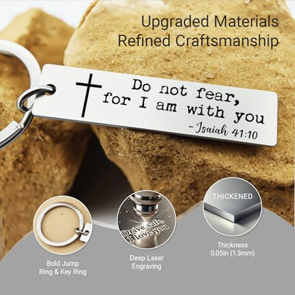 Do Not Fear for I am with You Keychain, Inspirational Bible Verse Keychain, Christian Keychain, Stainless Steel Scripture Keychain, Confirmation Baptism Gift, Christian Car Key Ring (Silver)