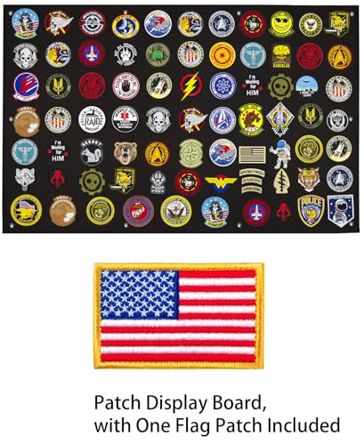 Tactical Patch Display Panel Holder Board for Military Army Combat Morale Uniform Hook and Loop Emblems, 43 Inches x 27.5 Inches (Large), with 1 Flag Patch Included - color: Black, Large