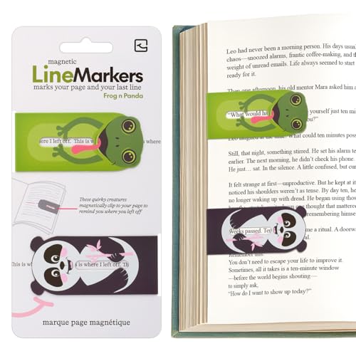 Thinking Gifts Magnetic Linemarker Bookmark for Tracking - Frog & Panda - color: Frog & Pandas