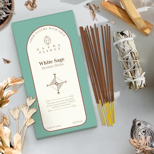 KarmaPledge White Sage Incense Sticks, Burn Time 45-60 Min, 100 Sticks - color: White Sage