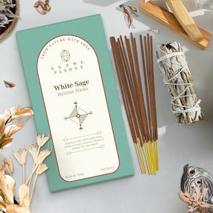 KarmaPledge White Sage Incense Sticks, Burn Time 45-60 Min, 100 Sticks - color: White Sage