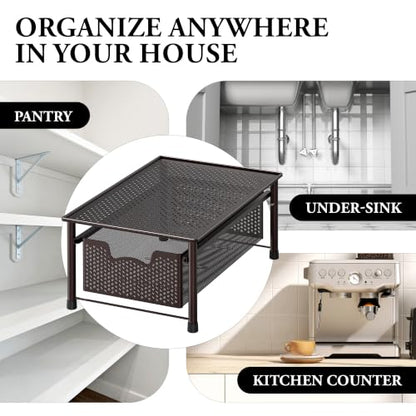 Simple Houseware Stackable Cabinet Basket Drawer Organizer, Bronze - color: Bronze, size: 1-Tier