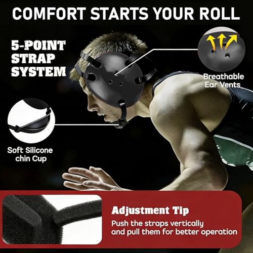 Wrestling Headgear, Adjustable Ear Guard with Soft Chin Pad Headgear for Wrestling for Youth Training and Competition Practice