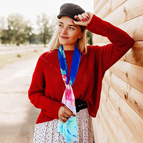 E-Clover Women Soft Floral Print Shawl Chiffon Sheer Scarf - color: Blue Pink Flower-01