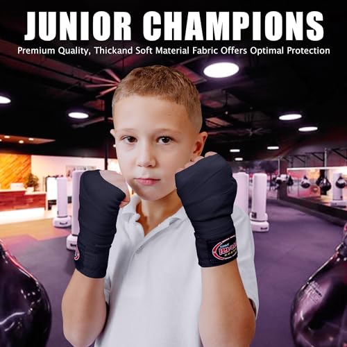 FARABI Kids Boxing Hand Wraps 100 Inches Long Junior Hand Wraps Boxing Hand Wraps Muay Thai Hand Wraps MMA Boxing Hand Wraps Men Boxing Hand Wraps Kids Boxing Hand Wraps Inner Gloves - color: Black (Pack of 2)