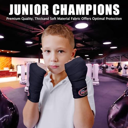 FARABI Kids Boxing Hand Wraps 100 Inches Long Junior Hand Wraps Boxing Hand Wraps Muay Thai Hand Wraps MMA Boxing Hand Wraps Men Boxing Hand Wraps Kids Boxing Hand Wraps Inner Gloves - color: Black