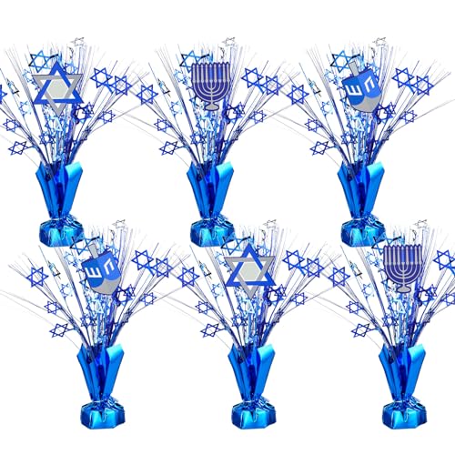 Suzile 6 Sets Chanukah Decorations Hanukkah Table Centerpieces Metallic Foil Spray Decor, Blue Burst Centerpieces David Stars Table Top Set for Christmas Holiday Party Supplies Home Table Decorations