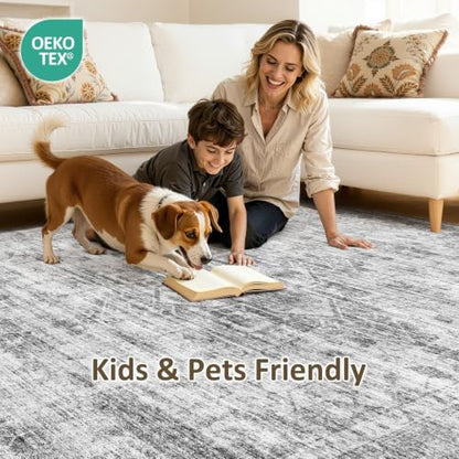 12x15 Area Rug: Washable Neutral Black Grey Rugs for Living Room - color: Black Grey, size: 12' x 15' (Rectangular)